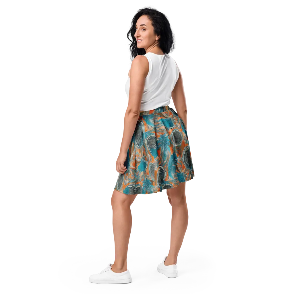 Turquoise Undertow on Skater Skirt — Back