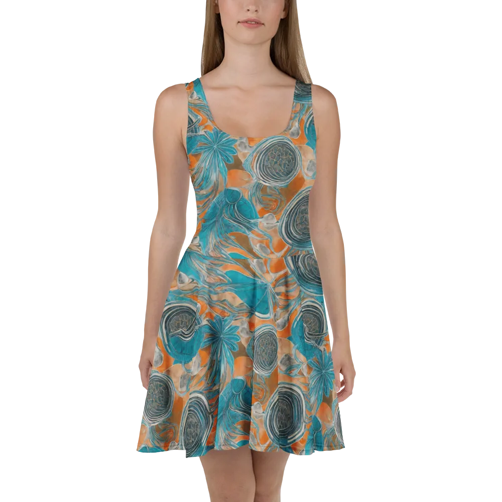 Turquoise Undertow on Skater Dress — Front