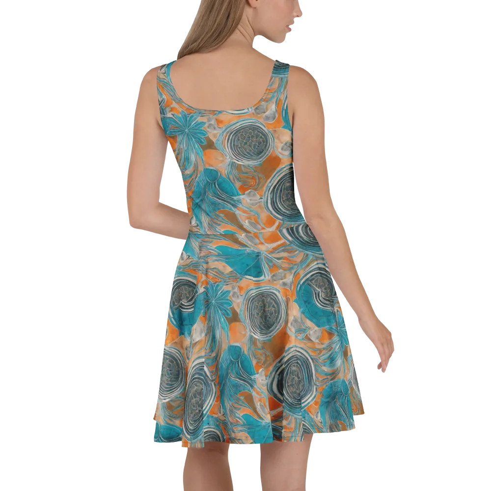Turquoise Undertow on Skater Dress — Back