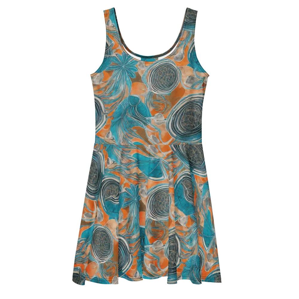 Turquoise Undertow on Skater Dress — Front