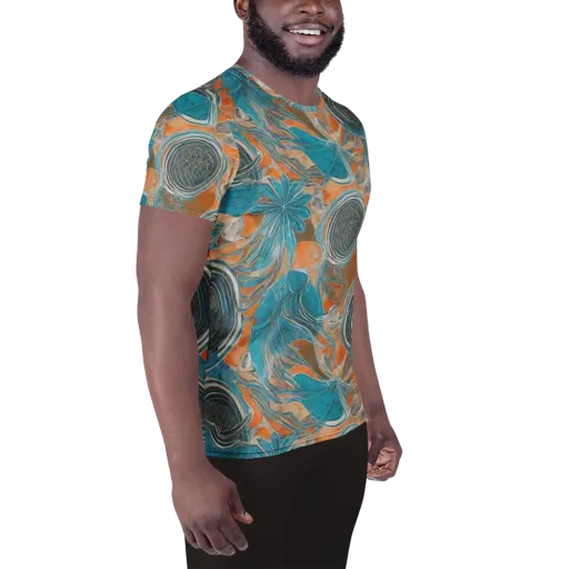 Turquoise Undertow on a Men's Athletic T-Shirt