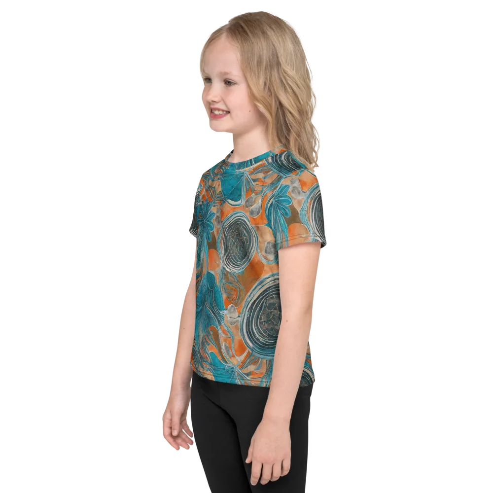 Turquoise Undertow on Kids Crew Neck T-Shirt — Left