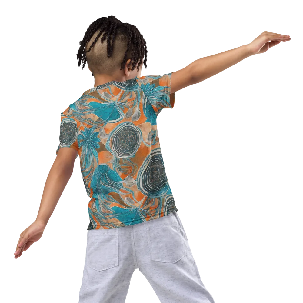 Turquoise Undertow on Kids Crew Neck T-Shirt — Back