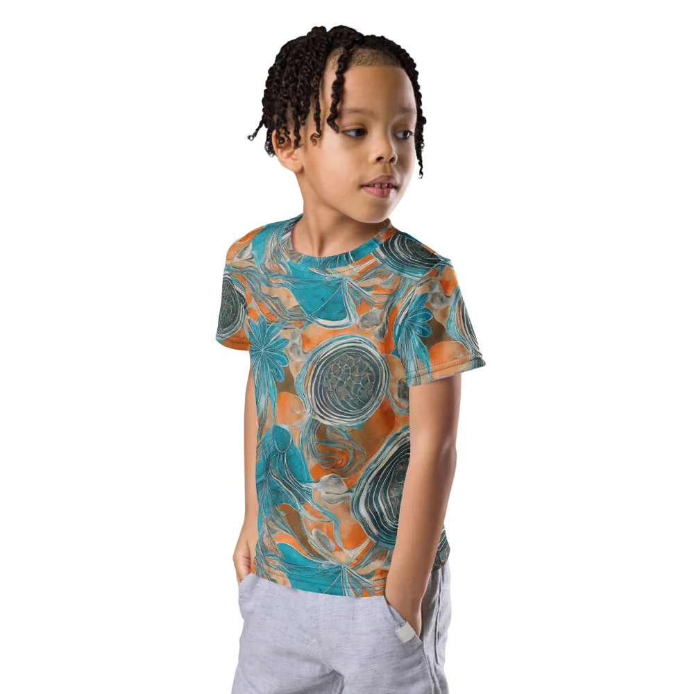 Turquoise Undertow on Kids Crew Neck T-Shirt — Left Front