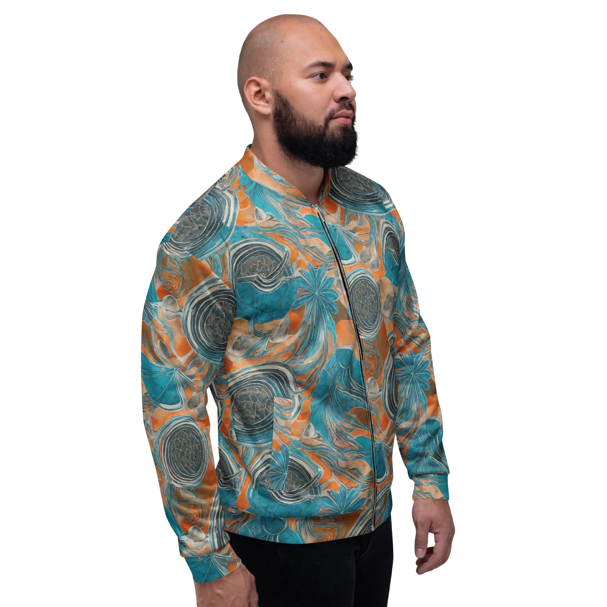 Turquoise Undertow on Bomber Jacket — Right