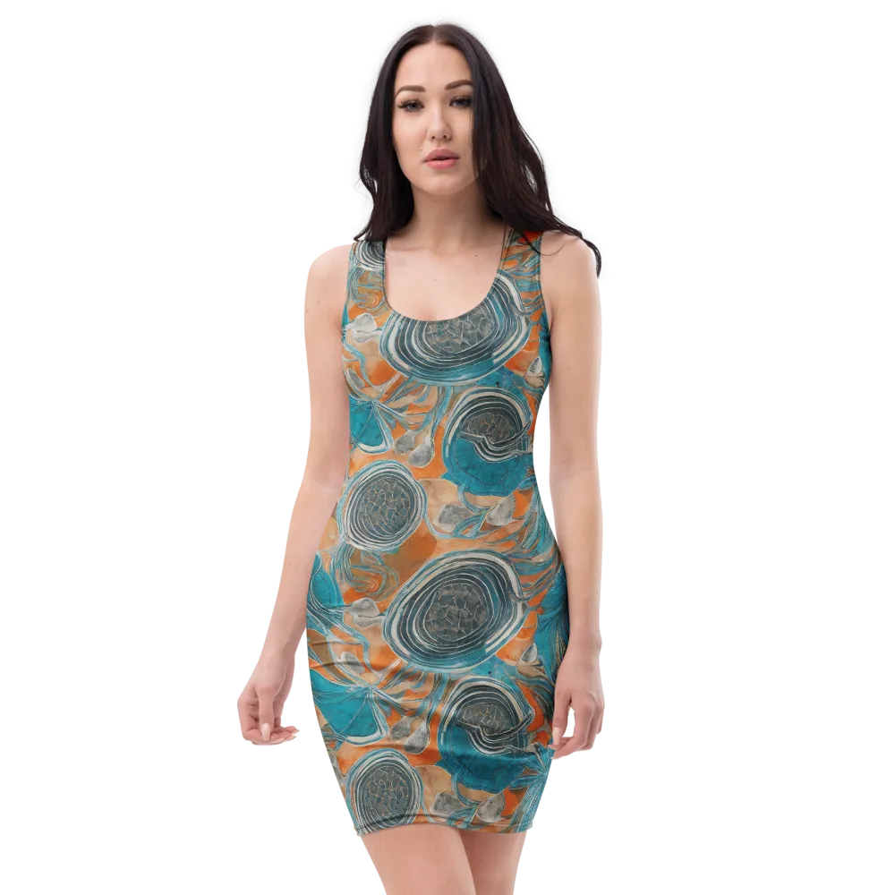 Turquoise Undertow on Bodycon Dress — Front