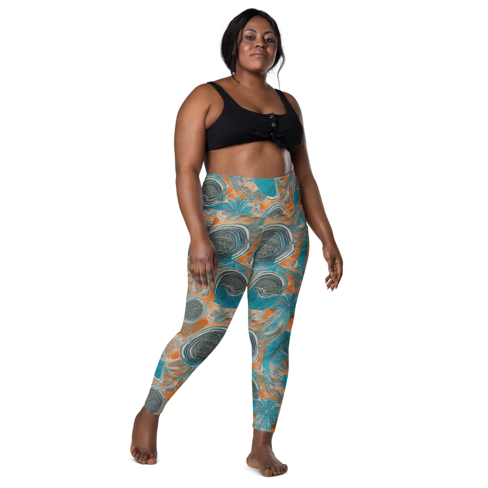 Turquoise Undertow on Leggings with Pockets — Front