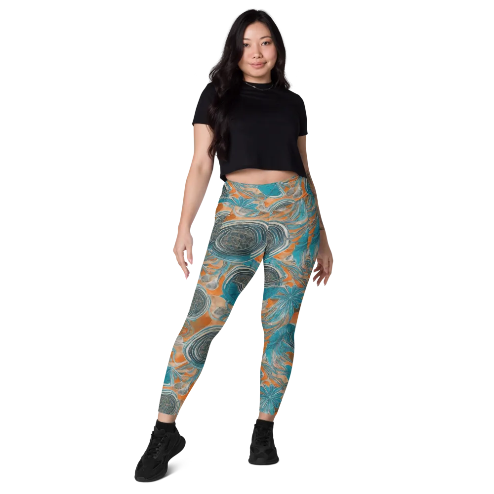 Turquoise Undertow on Leggings with Pockets — Front