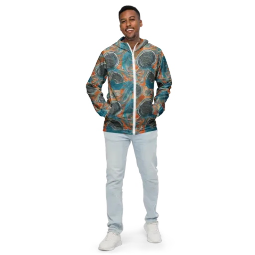 Turquoise Undertow on a Men's Windbreaker