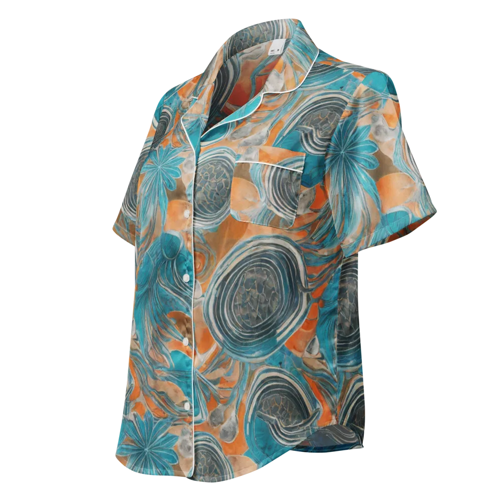 Turquoise Undertow on Women's Short Sleeve Pajama Top — Left Front
