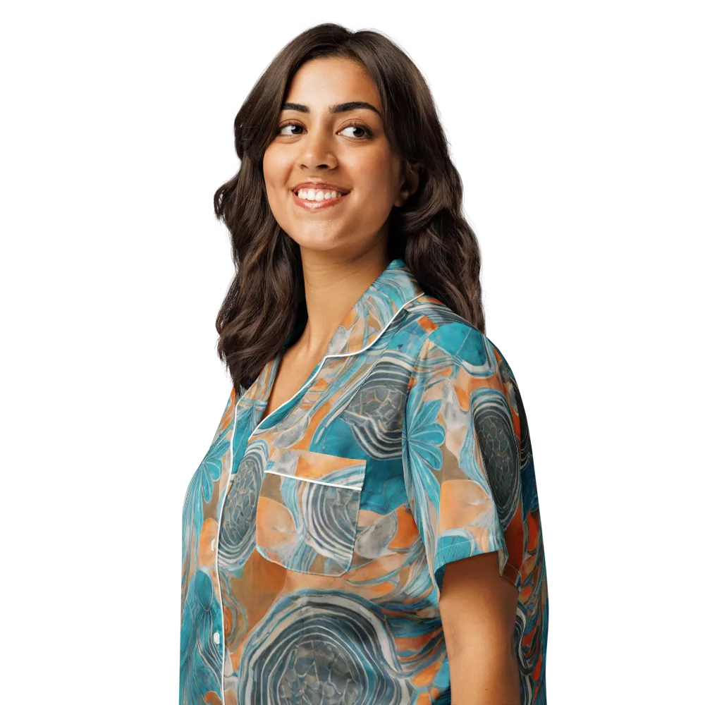 Turquoise Undertow on Women's Short Sleeve Pajama Top — Left Front