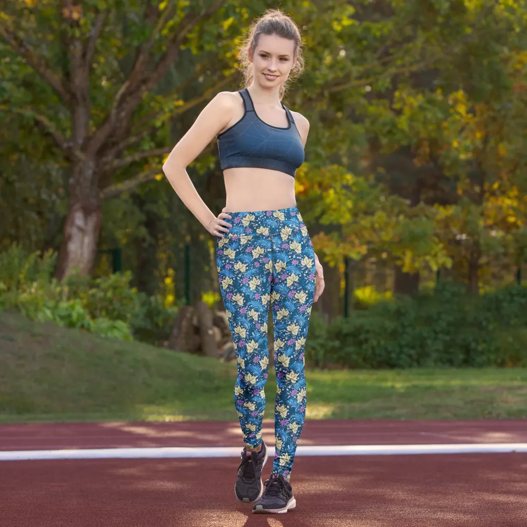 Midnight Meadow on Yoga Leggings — Front