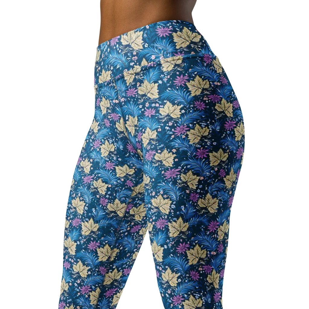 Midnight Meadow on Yoga Leggings — Left Front