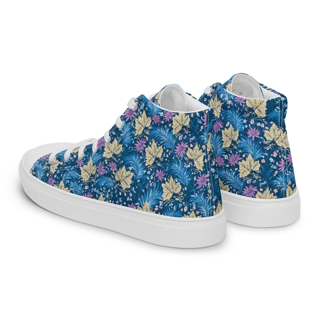 Midnight Meadow on Men's High Top Canvas Shoes — Left Back