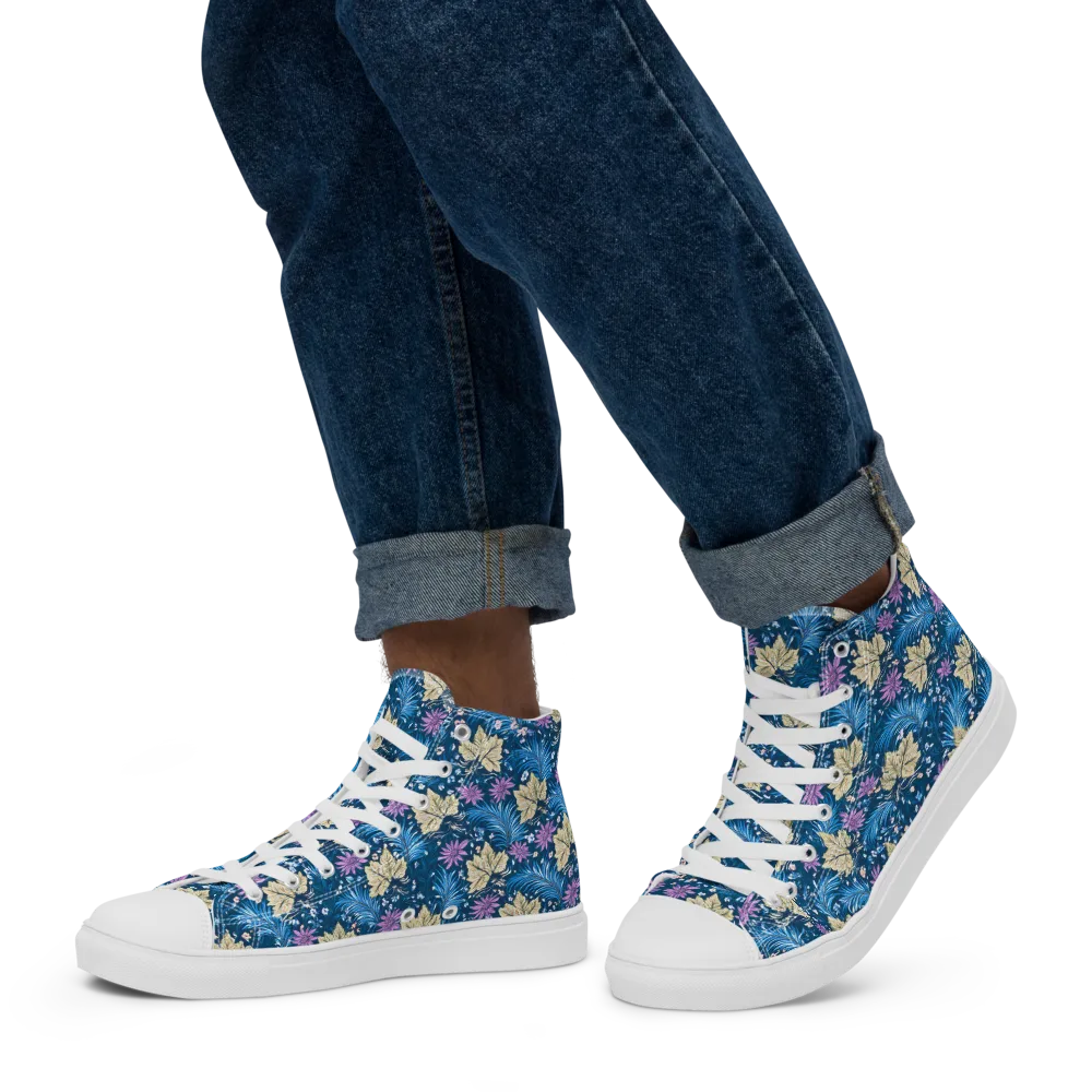 Midnight Meadow on Men's High Top Canvas Shoes — Left