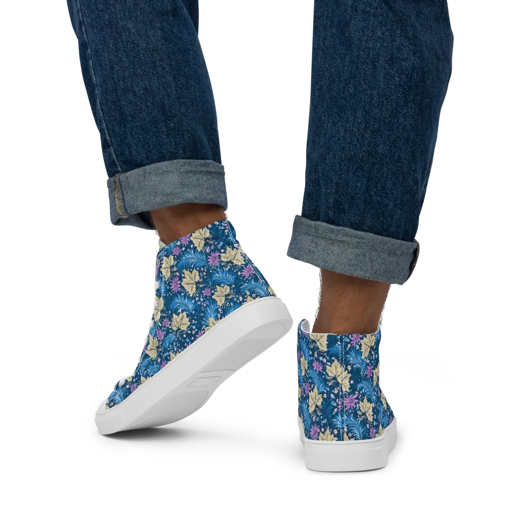 Midnight Meadow on Men's High Top Canvas Shoes — Back