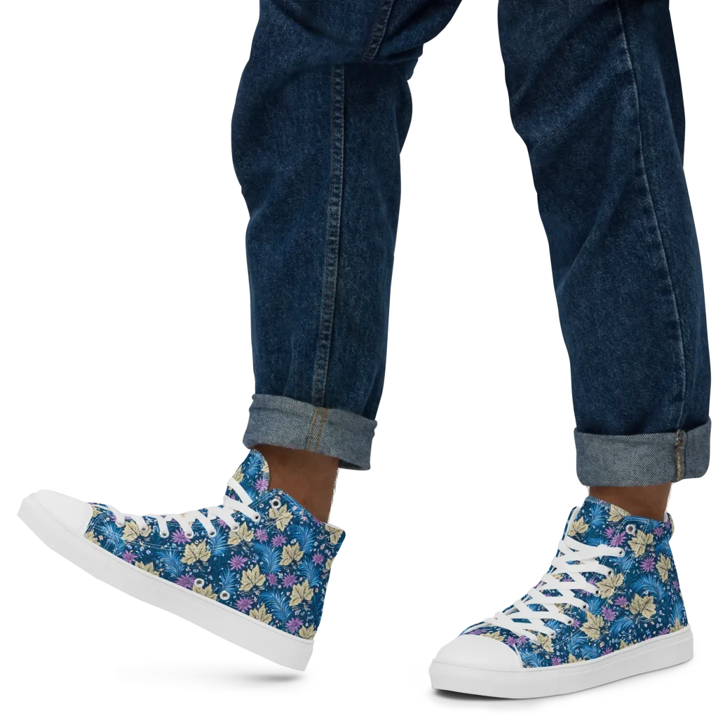 Midnight Meadow on Men's High Top Canvas Shoes — Left