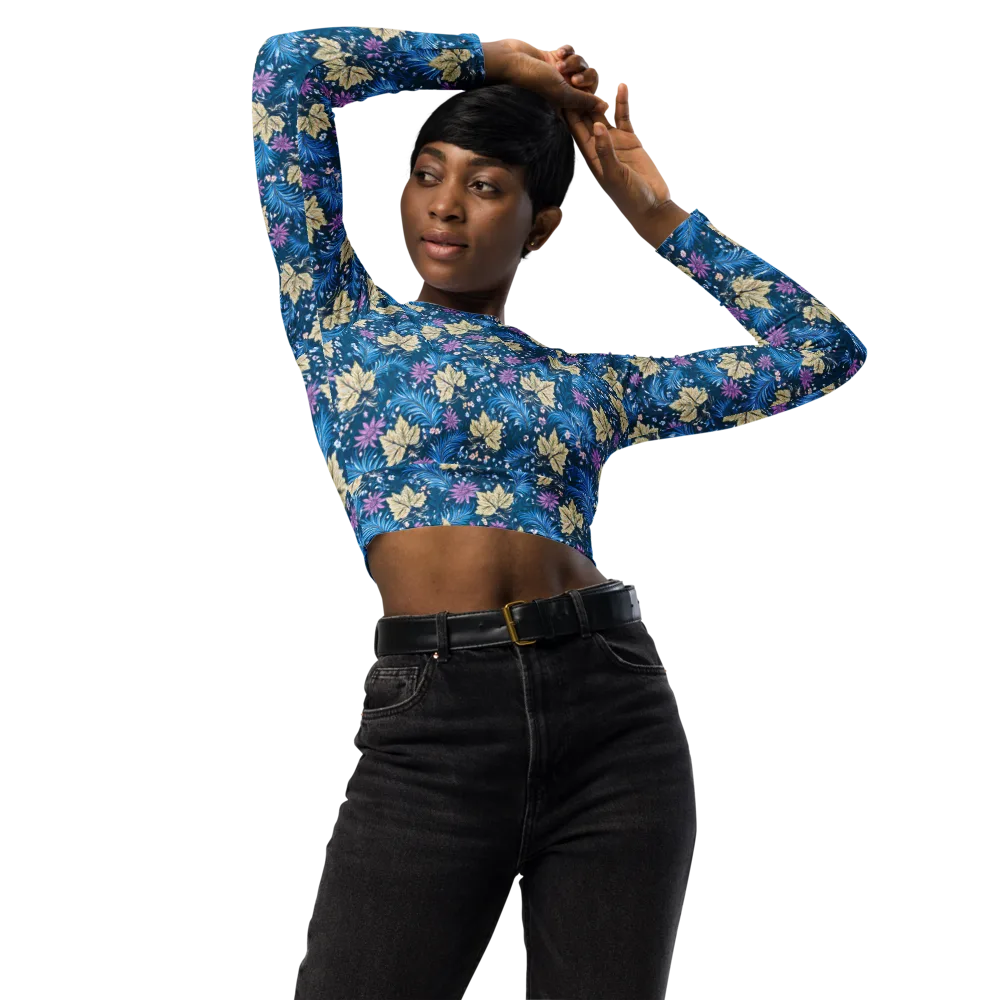 Midnight Meadow on Long Sleeve Crop Top — Front
