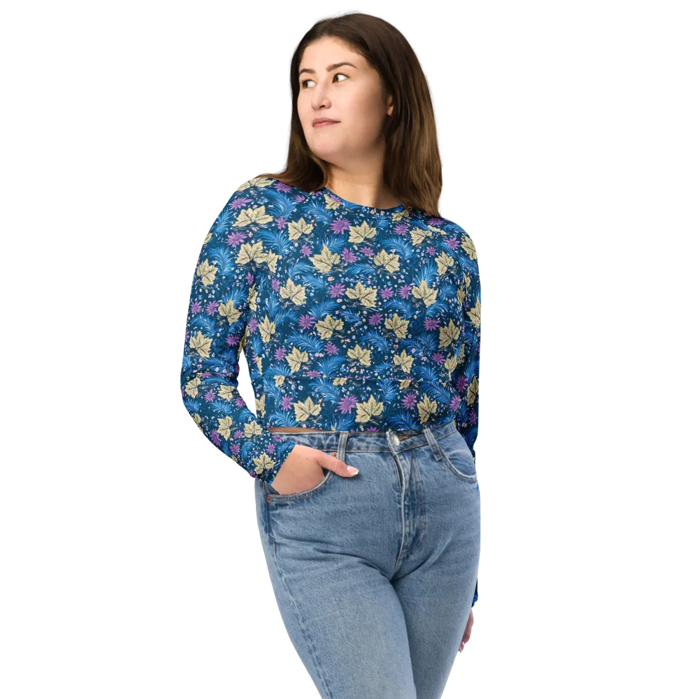 Midnight Meadow on Long Sleeve Crop Top — Front