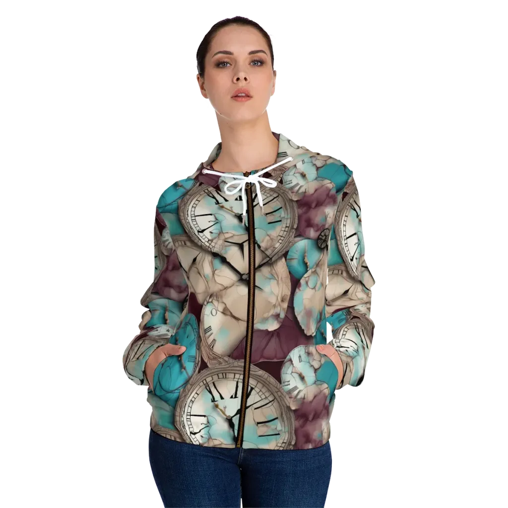 Midnight Horology on Women's Full-Zip Hoodie — Front On Person