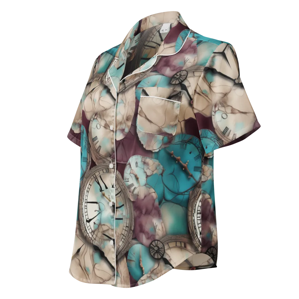 Midnight Horology on Women's Short Sleeve Pajama Top — Left Front