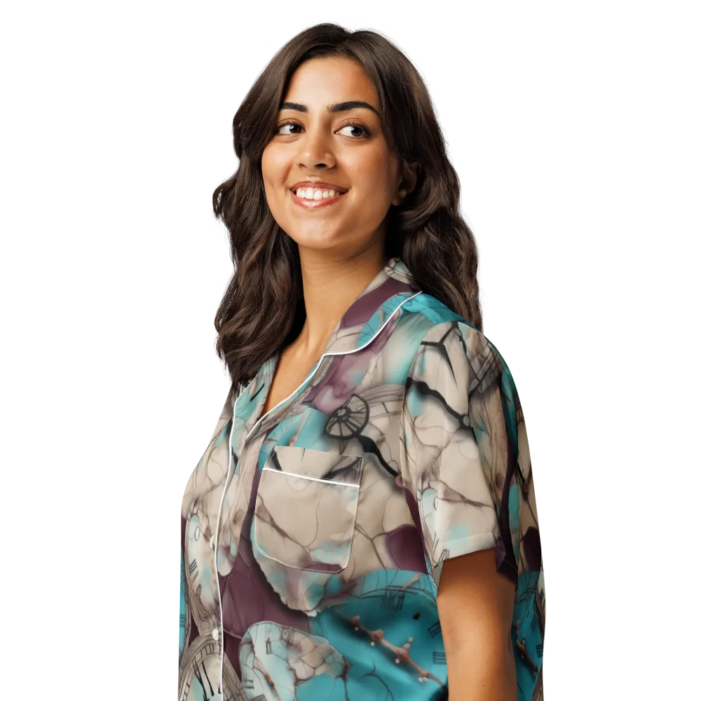 Midnight Horology on Women's Short Sleeve Pajama Top — Left Front