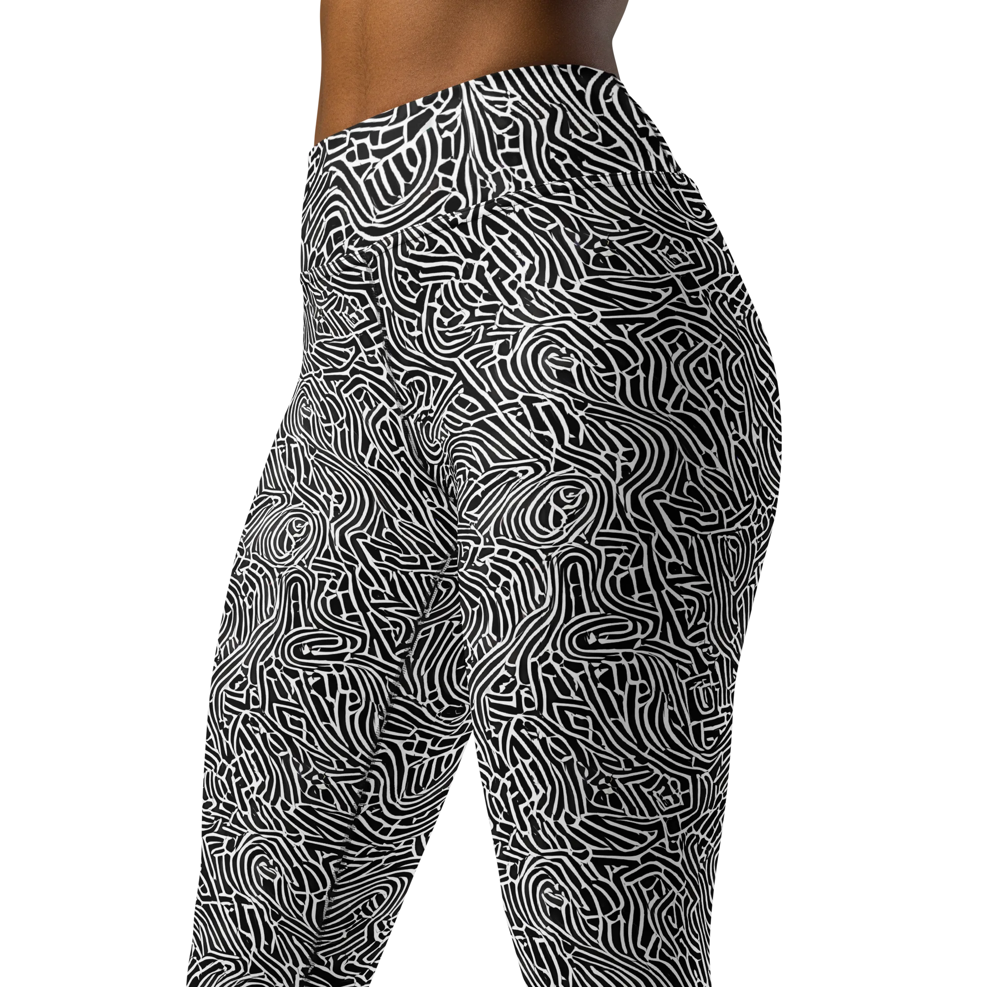 Obsidian Labyrinth on Yoga Leggings — Left Front