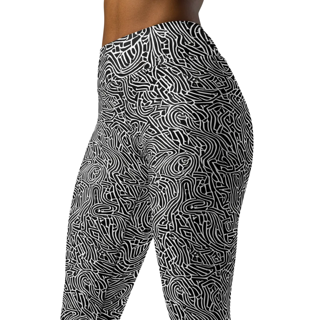Obsidian Labyrinth on Yoga Leggings — Left Front