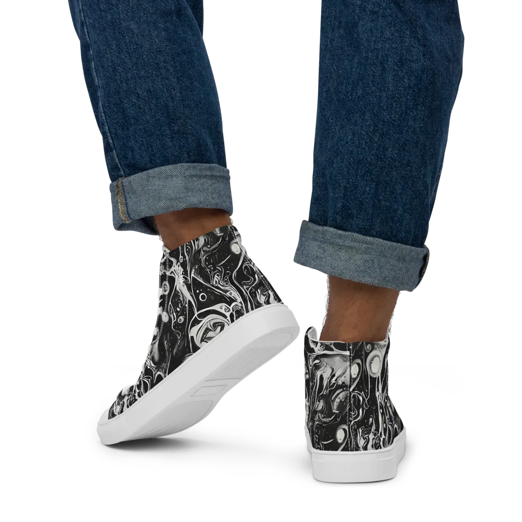 Nocturne Flux on Men's High Top Canvas Shoes — Back