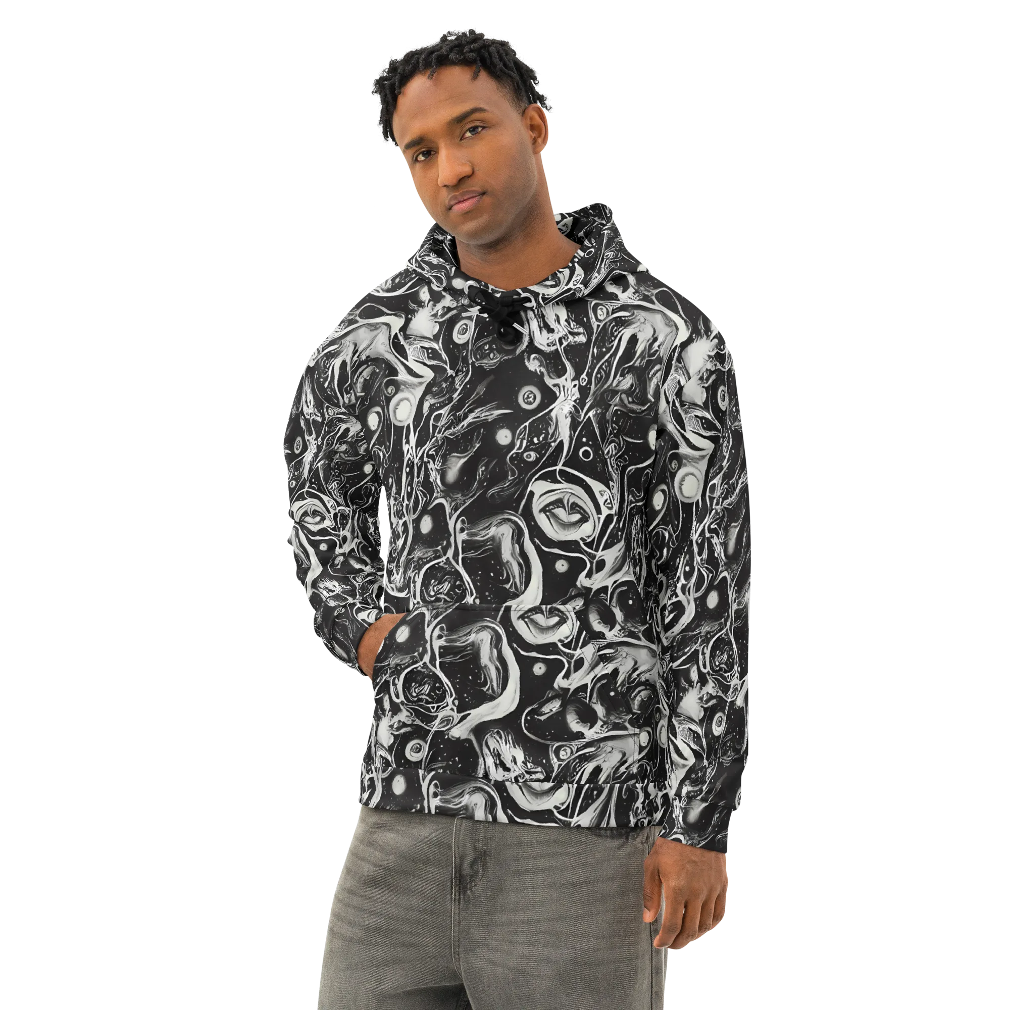 Nocturne Flux on Cotton Hoodie — Left Front