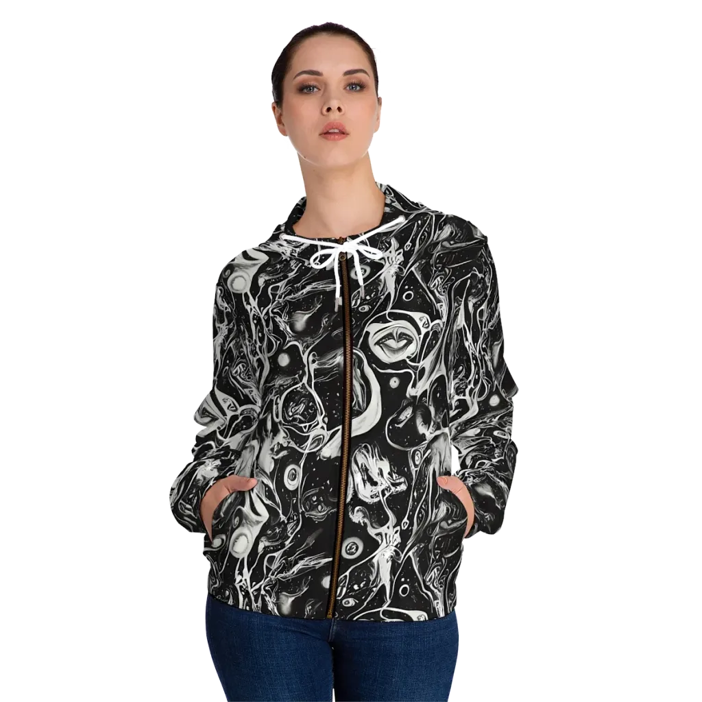 Nocturne Flux on Women's Full-Zip Hoodie — Front On Person