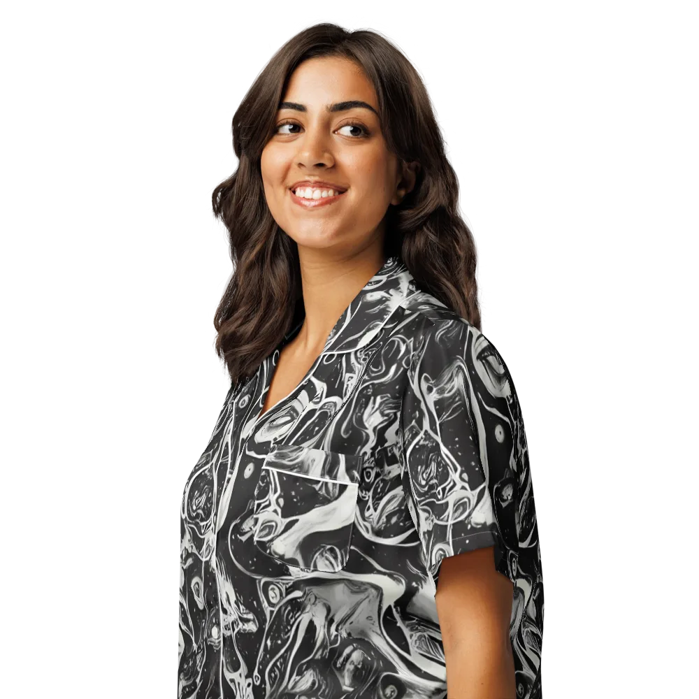 Nocturne Flux on Women's Short Sleeve Pajama Top — Left Front
