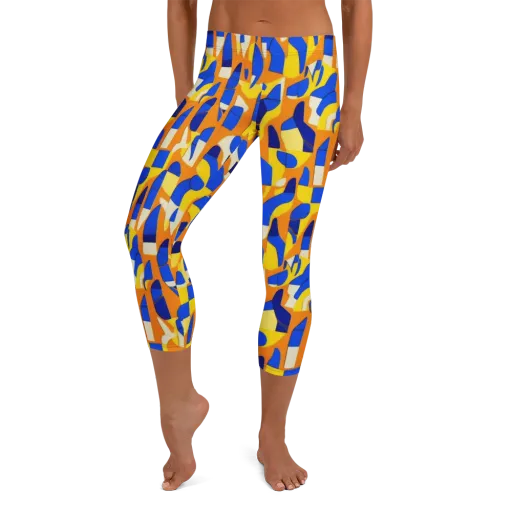 Blue Hour Geometry on a Capri Leggings