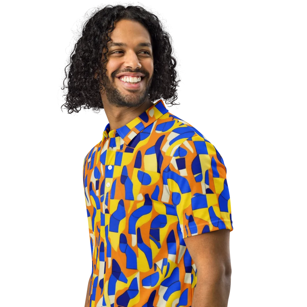 Blue Hour Geometry on Men's Slim Fit Polo Shirt — Left Front