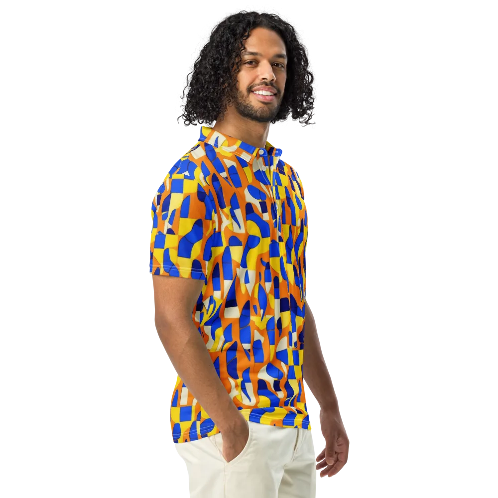 Blue Hour Geometry on Men's Slim Fit Polo Shirt — Right Front