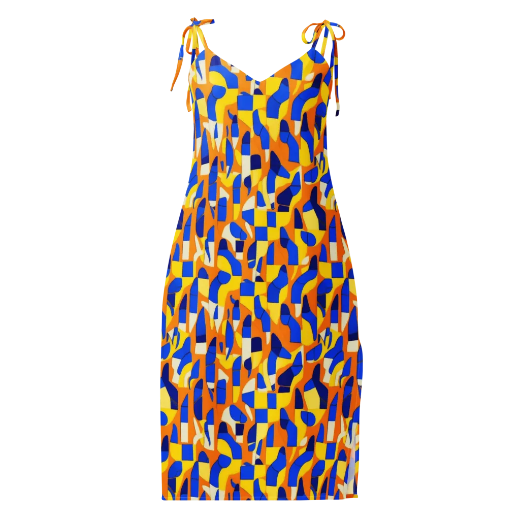 Blue Hour Geometry on Slip Dress — Front