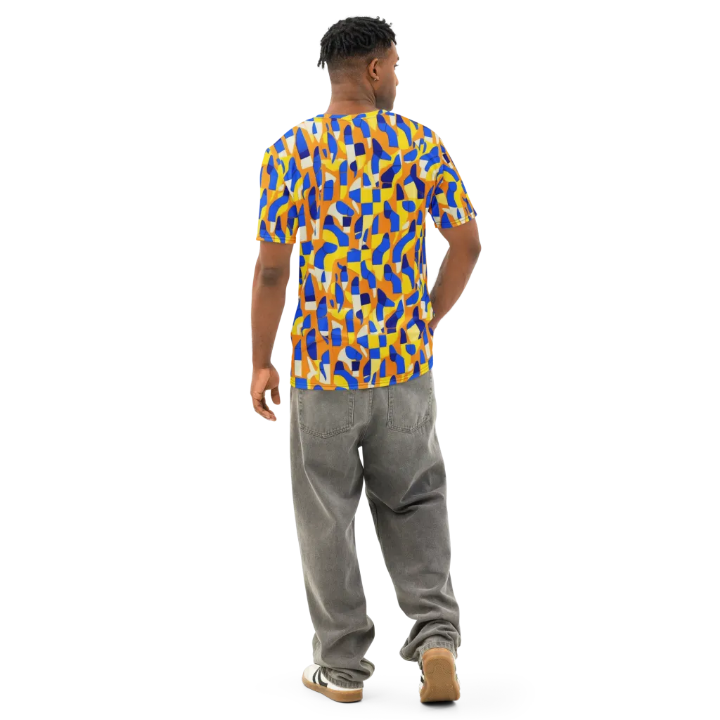 Blue Hour Geometry on Men's Cotton Crew Neck T-Shirt — Back
