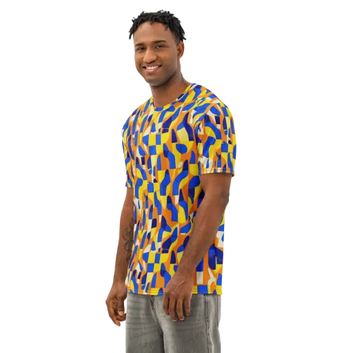 Blue Hour Geometry on a Men's Cotton Crew Neck T-Shirt