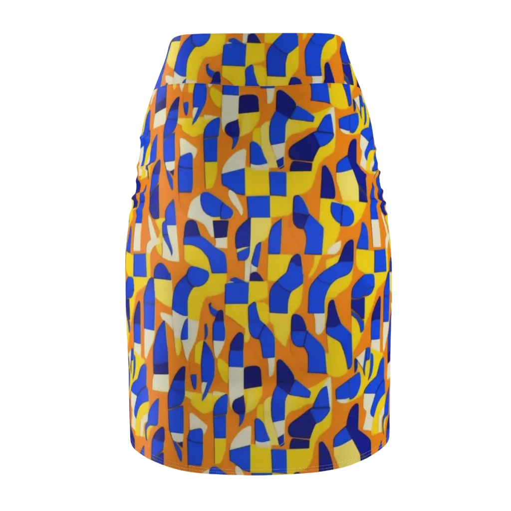 Blue Hour Geometry on Pencil Skirt — Back