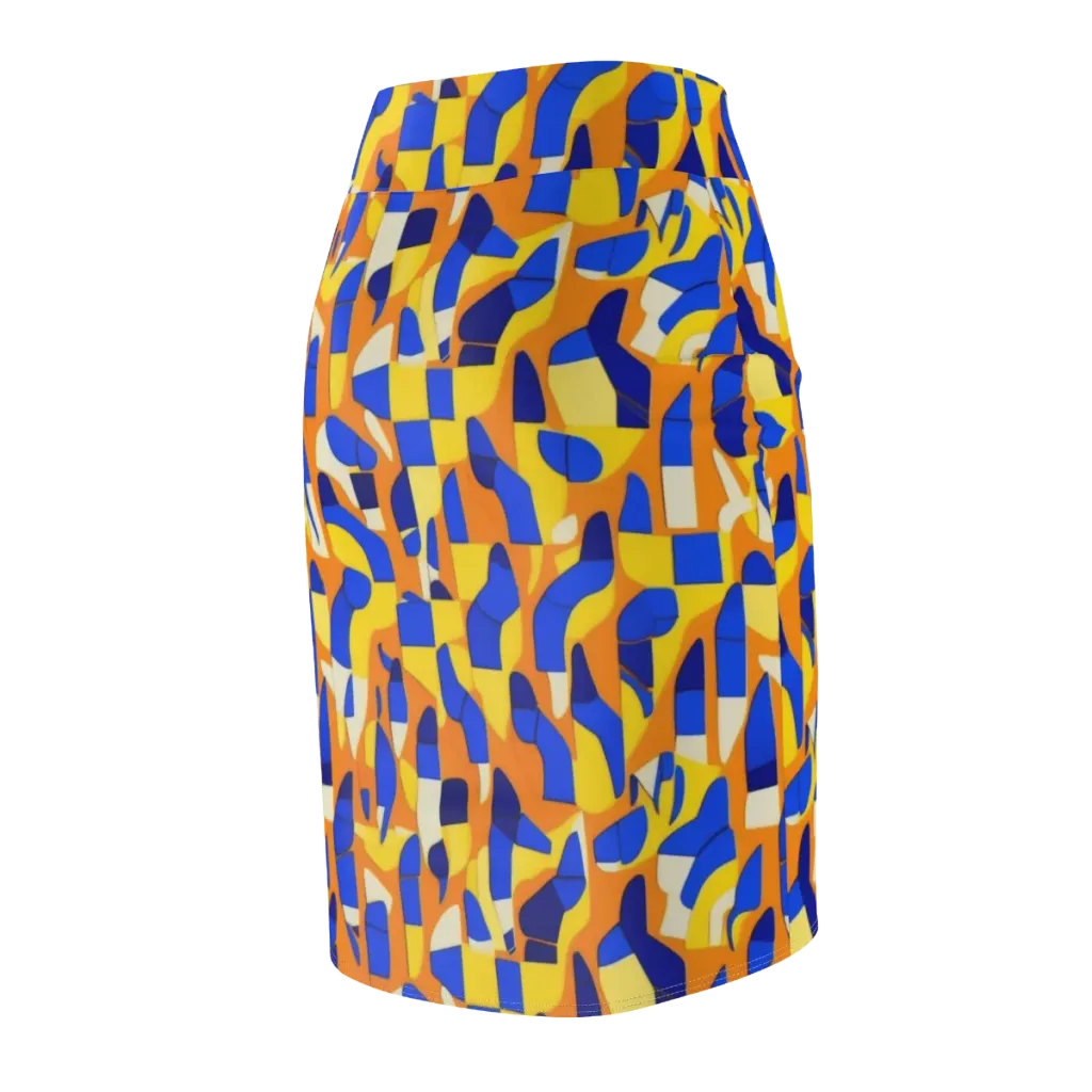 Blue Hour Geometry on Pencil Skirt — Back Side