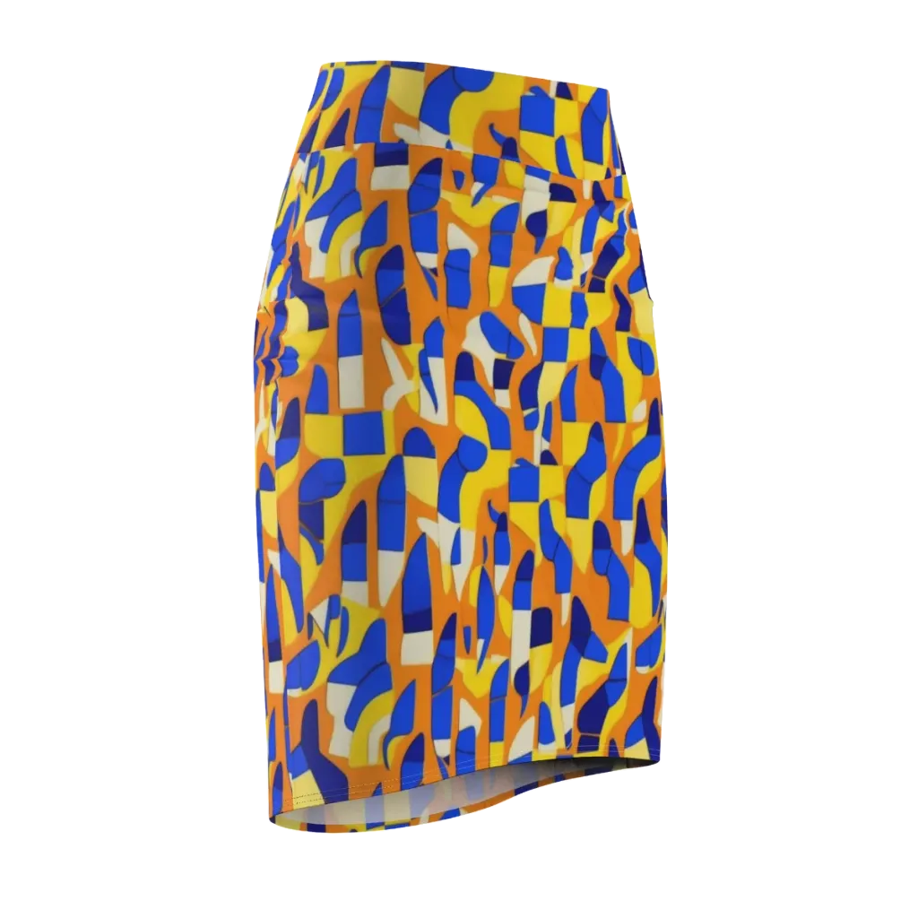 Blue Hour Geometry on Pencil Skirt — Front Side