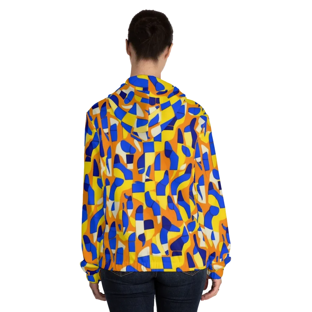 Blue Hour Geometry on Women's Full-Zip Hoodie — Back On Person