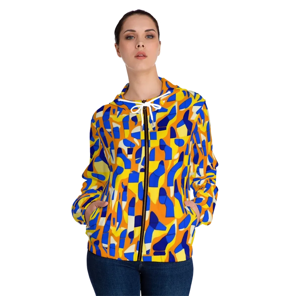 Blue Hour Geometry on Women's Full-Zip Hoodie — Front On Person
