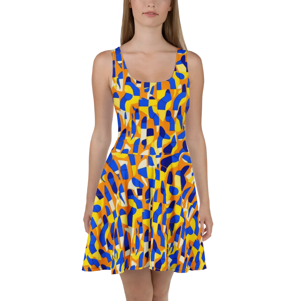 Blue Hour Geometry on Skater Dress — Front