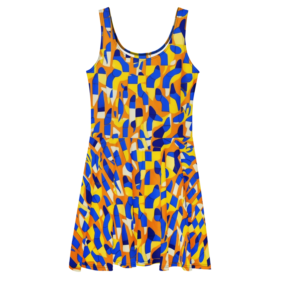 Blue Hour Geometry on Skater Dress — Front
