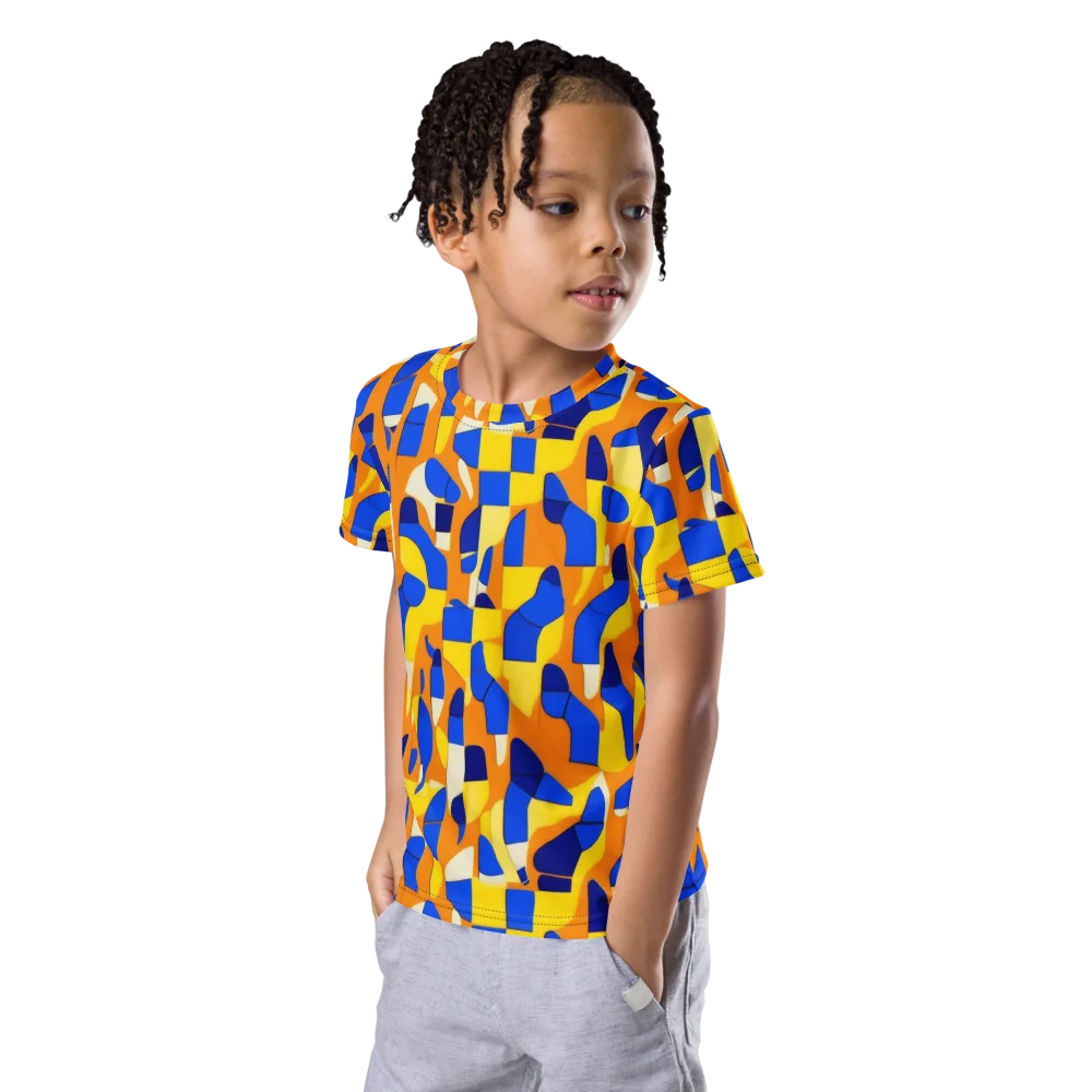 Blue Hour Geometry on Kids Crew Neck T-Shirt — Left Front