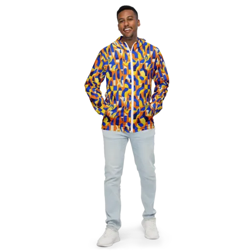 Blue Hour Geometry on a Men's Windbreaker