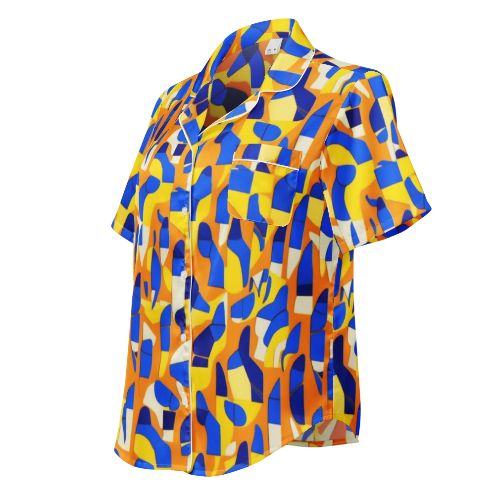 Blue Hour Geometry on Women's Short Sleeve Pajama Top — Left Front