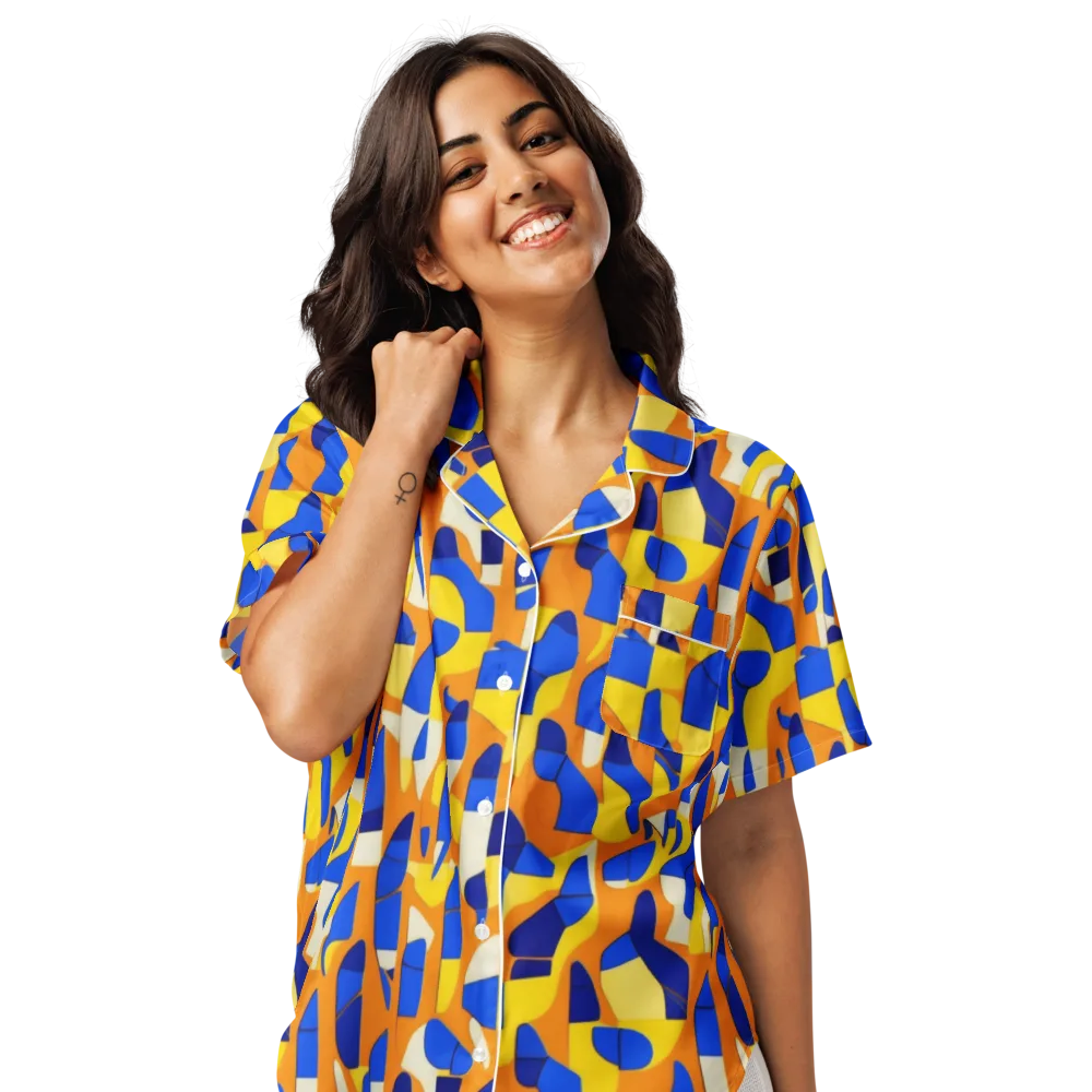 Blue Hour Geometry on Women's Short Sleeve Pajama Top — Front