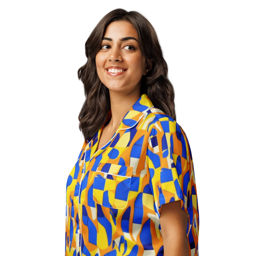Blue Hour Geometry on Women's Short Sleeve Pajama Top — Left Front